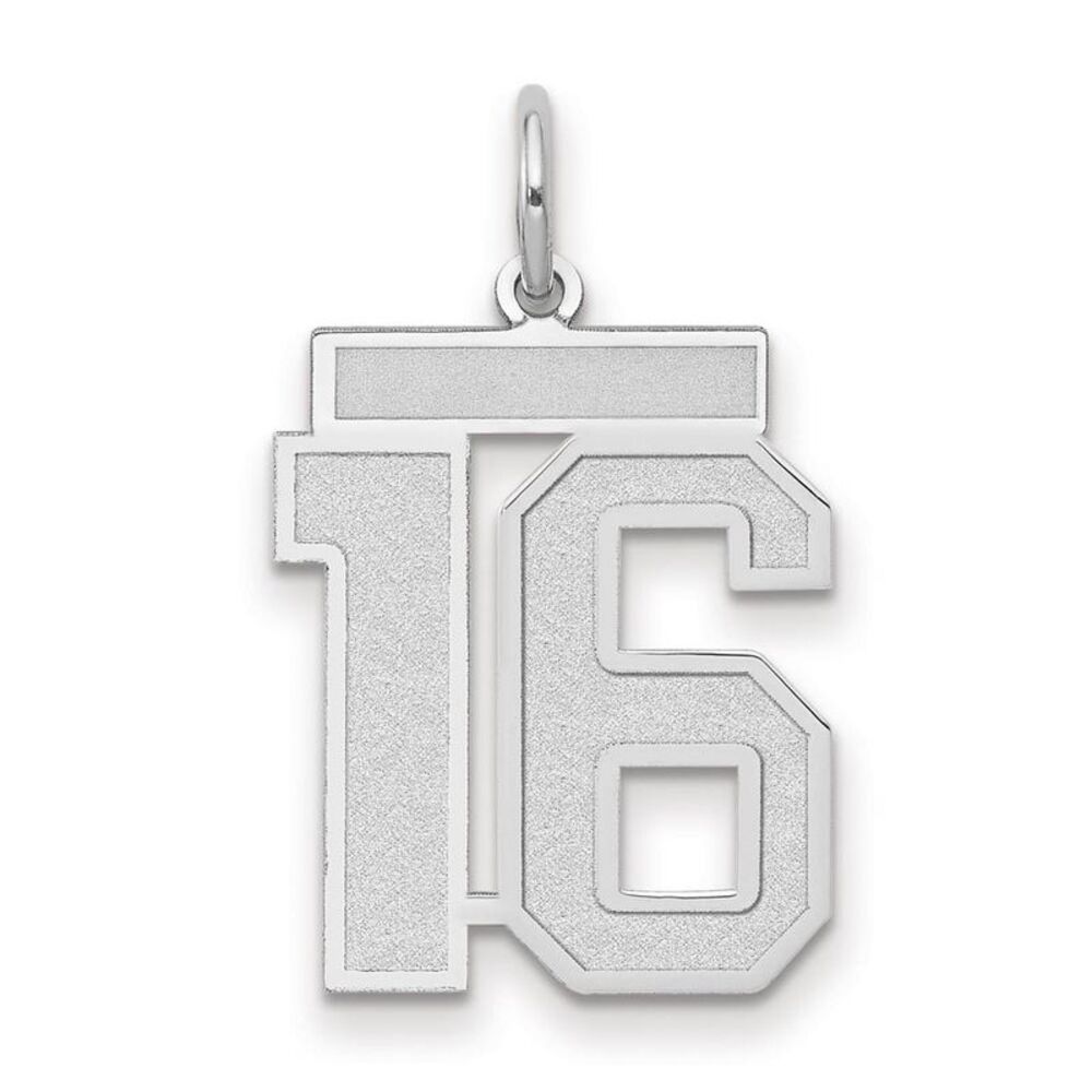 14k White Gold, Jersey Collection, Medium Number 16 Pendant